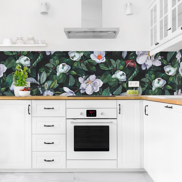 Painel antisalpicos Tropical Night With White Flowers