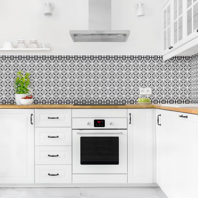 Backsplash de cozinha imitação azulejos Geometrical Tile Mix Blossom Black