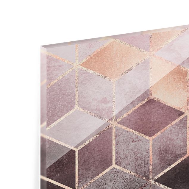 Painel anti-salpicos de cozinha Pink Gray Golden Geometry