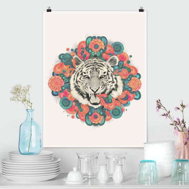 decoraçao para parede de cozinha Illustration Tiger Drawing Mandala Paisley