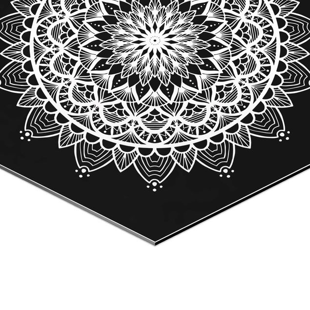 Quadros hexagonais Mandala Illustration Shabby Set Black White