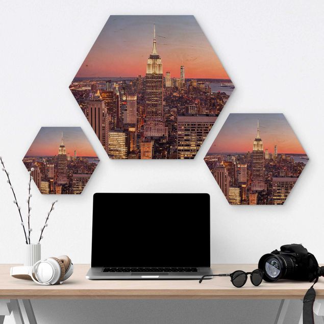 Quadros hexagonais Sunset Manhattan New York City