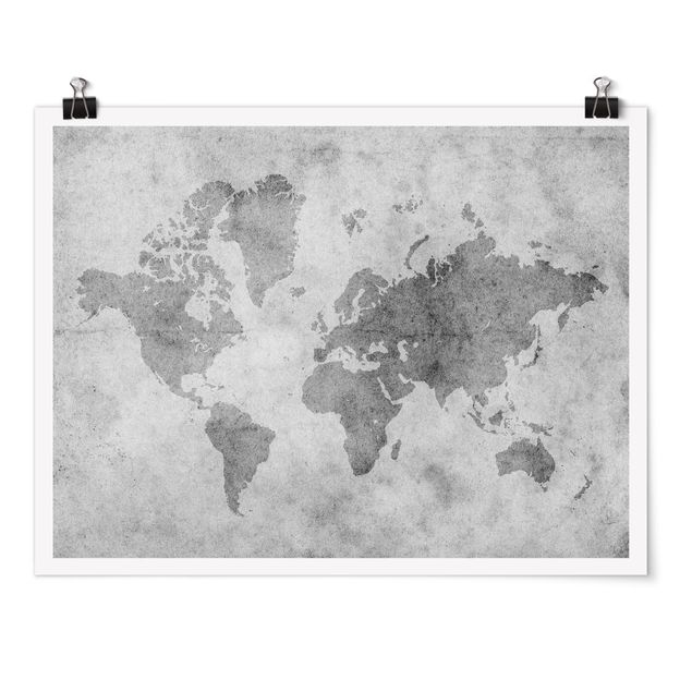 Posters em preto e branco Vintage World Map II