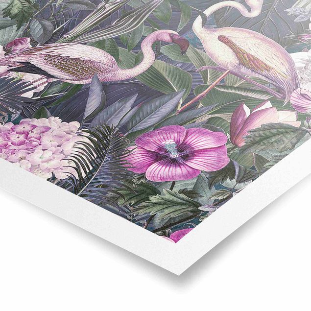 Posters quadros famosos Colourful Collage - Pink Flamingos In The Jungle