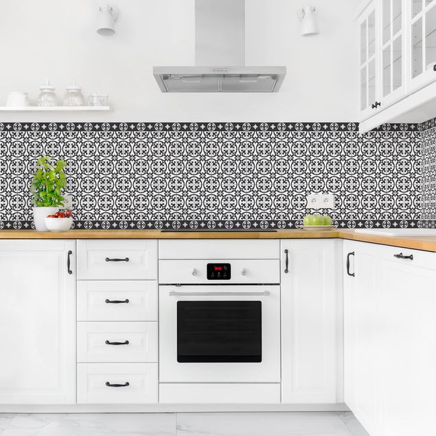 Backsplash de cozinha imitação azulejos Geometrical Tile Mix Circles Black