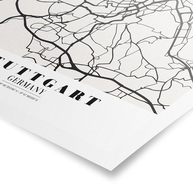 Quadros preto e branco Stuttgart City Map - Classic