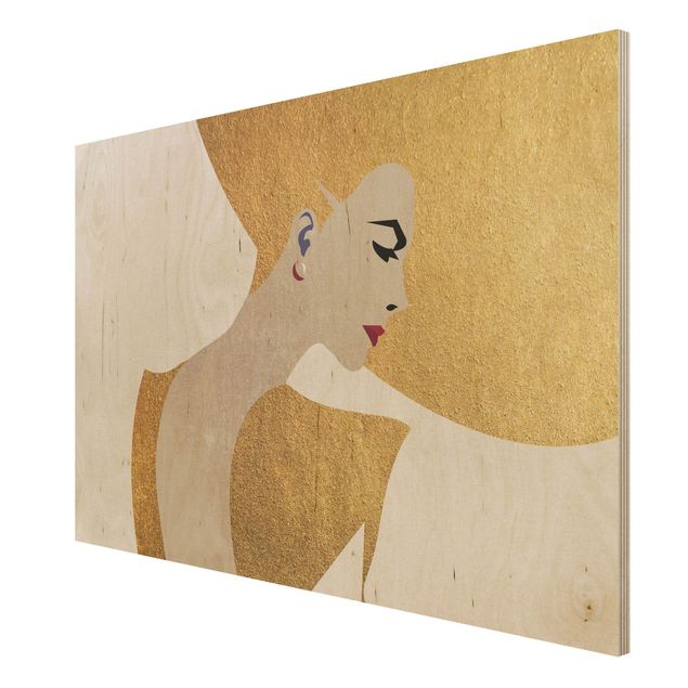 quadro de madeira para parede Lady With Hat Golden