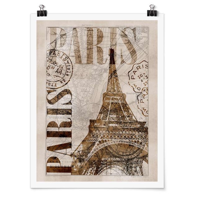 Quadros cidades Shabby Chic Collage - Paris