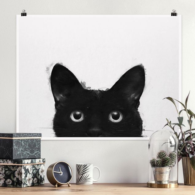 decoraçao cozinha Illustration Black Cat On White Painting