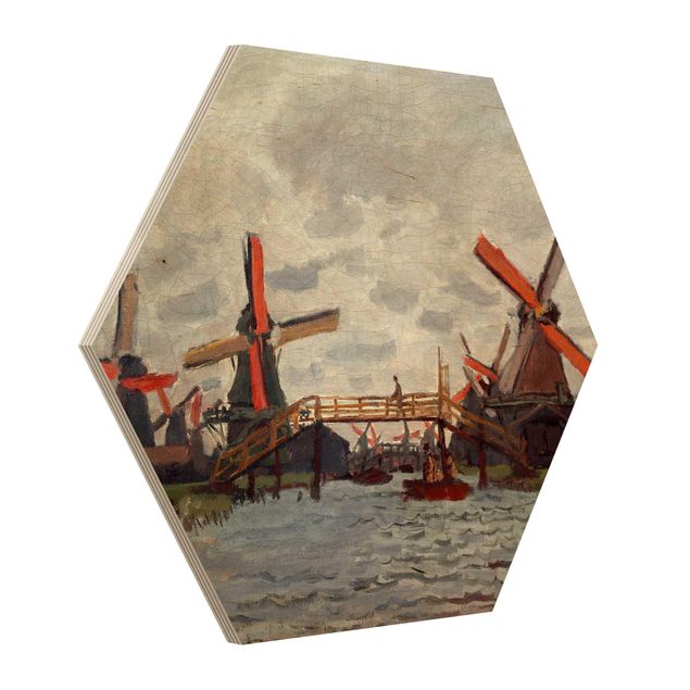 Quadros de Claude Monet Claude Monet - Windmills in Westzijderveld near Zaandam