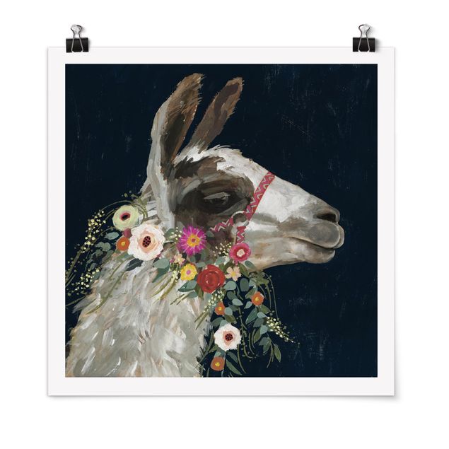 Posters animais Lama With Floral Decoration I