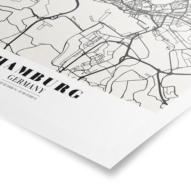 quadros em preto e branco Hamburg City Map - Classic