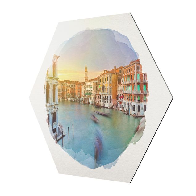 quadros para parede WaterColours - Grand Canal View From The Rialto Bridge Venice