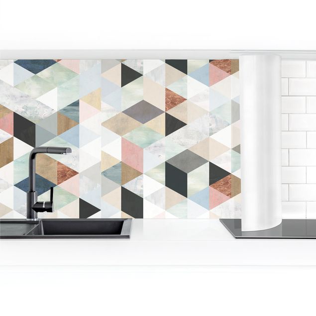 revestimento parede cozinha Watercolour Mosaic With Triangles III