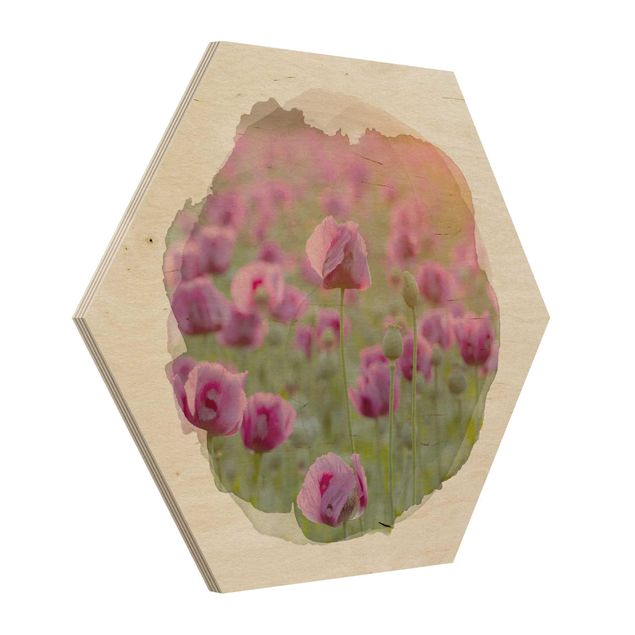 Quadros decorativos WaterColours - Violet Poppy Flowers Meadow In Spring
