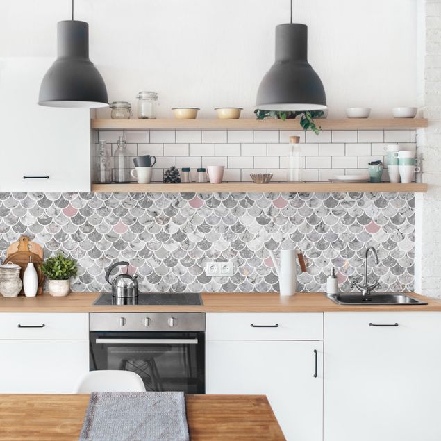 Backsplash de cozinha imitação azulejos Fish Scake Tiles Marble - Rose Gold