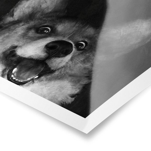 Quadros pretos Illustration Dog Corgi Paintig Black And White
