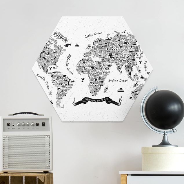 decoraçao para parede de cozinha Typography World Map White