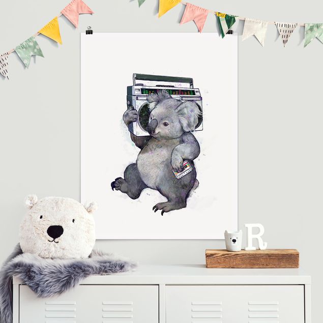 Quadros peixes Illustration Koala With Radio Painting