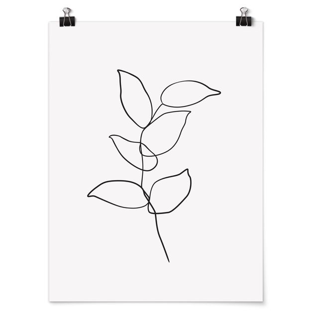 Posters flores Line Art Branch Black And White