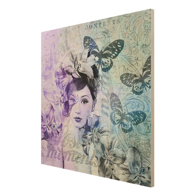 Quadros de Andrea Haase Shabby Chic Collage - Portrait With Butterflies