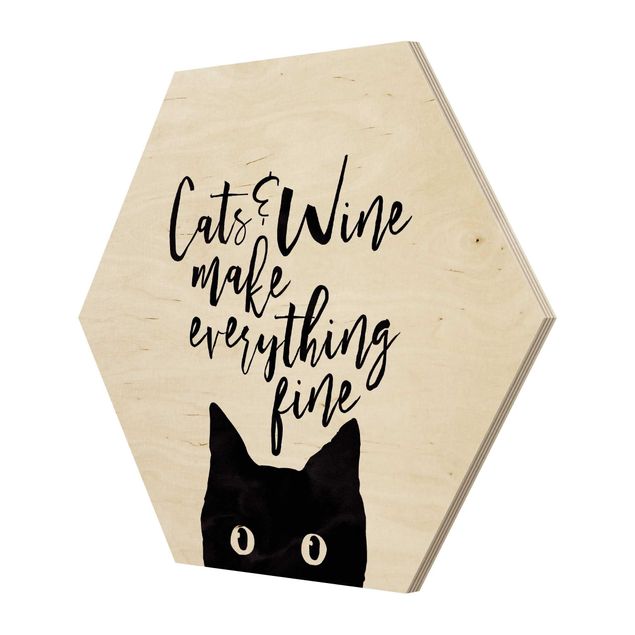 Quadros hexagonais Cats And Wine make Everything Fine