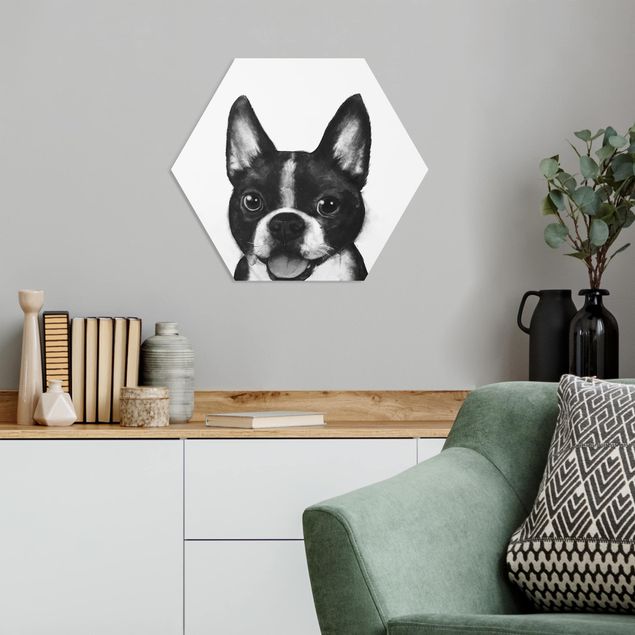 Quadros cães Illustration Dog Boston Black And White Painting