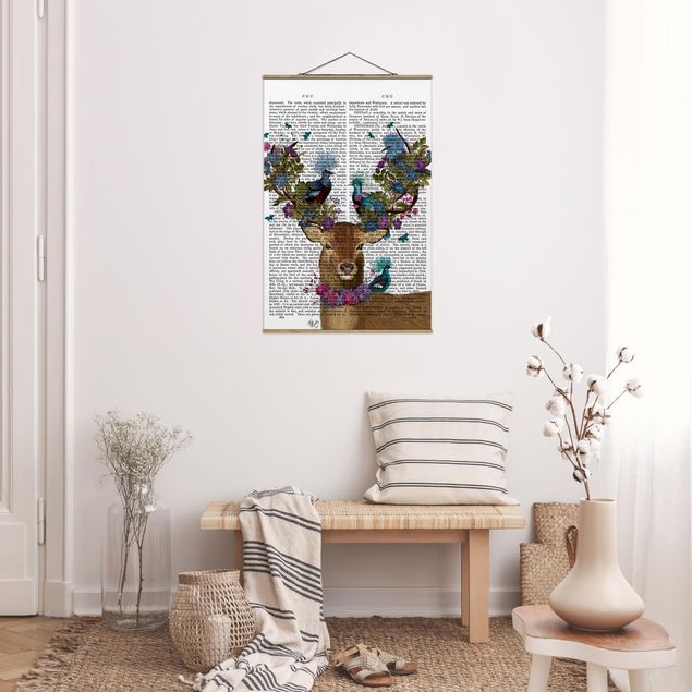 quadros decorativos para sala modernos Fowler - Deer With Pigeons