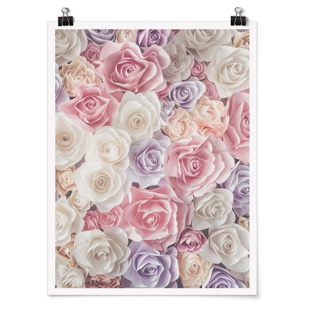 quadros de flores Pastel Paper Art Roses