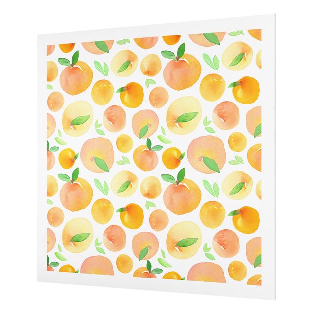 Painel anti-salpicos de cozinha Watercolour Oranges With Leaves In White Frame