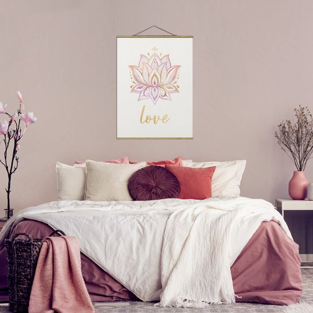 Quadros românticos Lotus Illustration Love Gold Light Pink