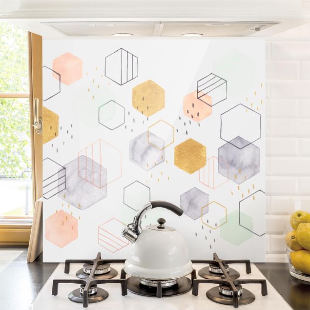 Painel anti-salpicos de cozinha padrões Hexagonal Scattering I