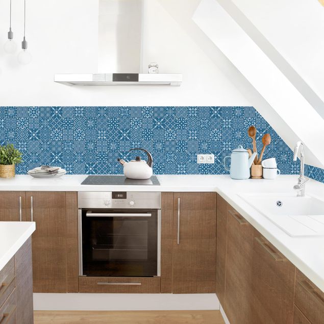 Backsplash de cozinha imitação azulejos Patterned Tiles Navy White
