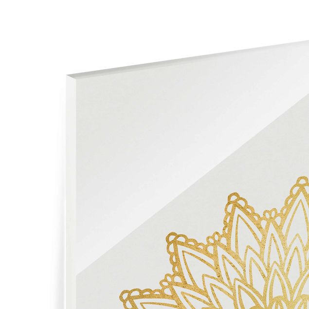 Quadros em vidro Mandala Sun Illustration White Gold