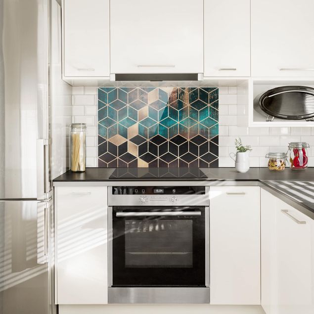 Painel anti-salpicos de cozinha padrões Turquoise Rose Golden Geometry