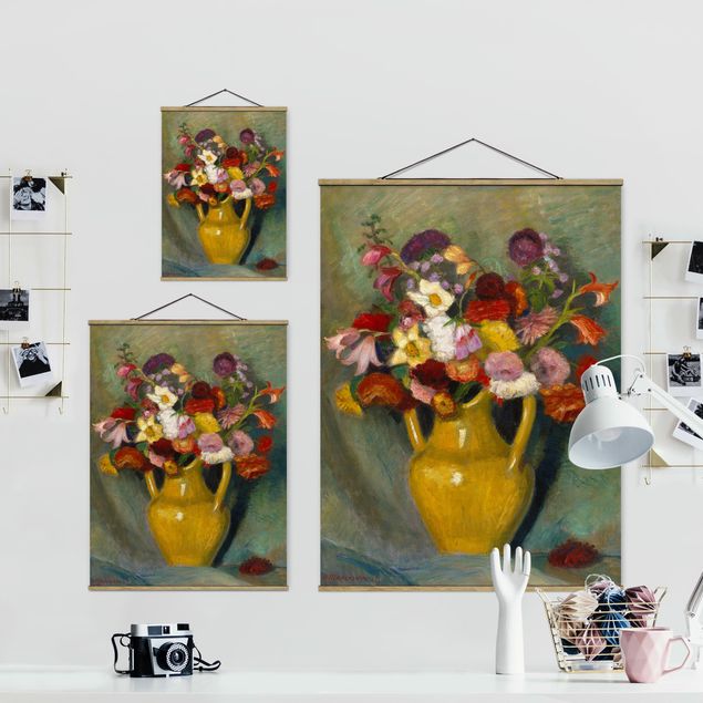 Quadros famosos Otto Modersohn - Colourful Bouquet in Yellow Clay Jug
