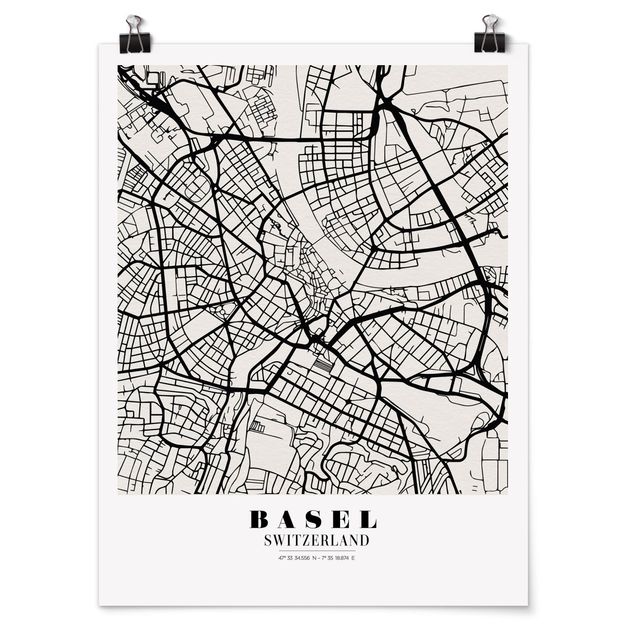 Posters frases Basel City Map - Classic