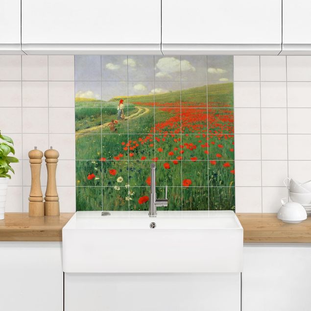 Quadros por movimento artístico Pál Szinyei-Merse - Summer Landscape With A Blossoming Poppy