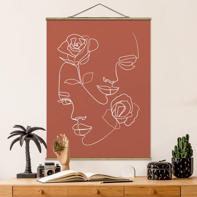 decoraçao cozinha Line Art Faces Women Roses Copper