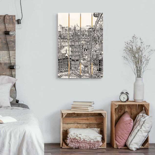 quadro de madeira para parede City Study - London Eye