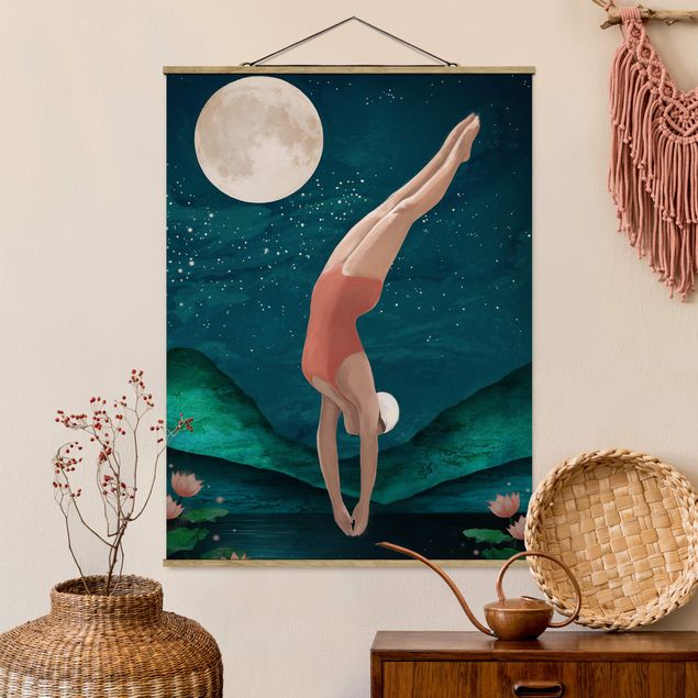decoraçoes cozinha Illustration Bather Woman Moon Painting