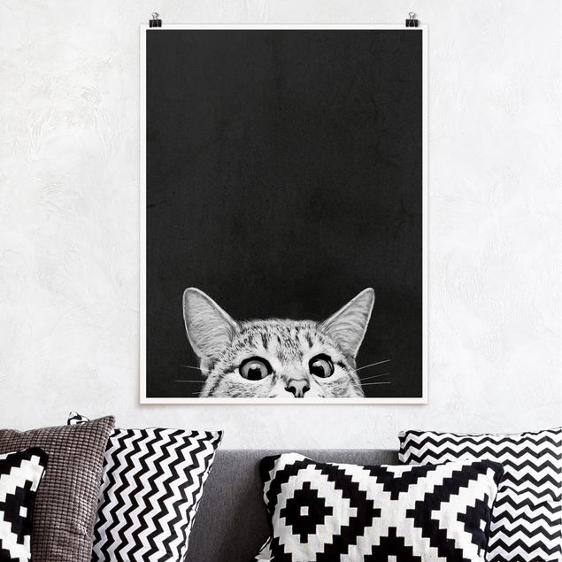 decoraçao para parede de cozinha Illustration Cat Black And White Drawing