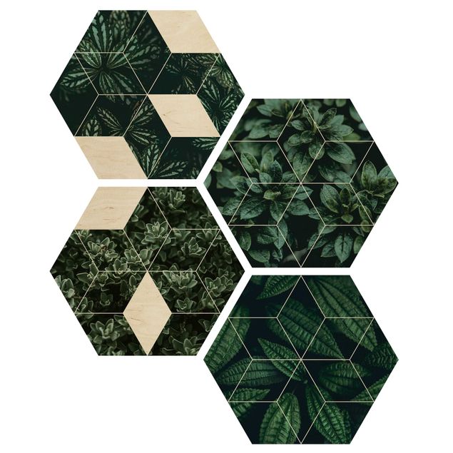 quadro de madeira para parede Green Leaves Geometry Set I