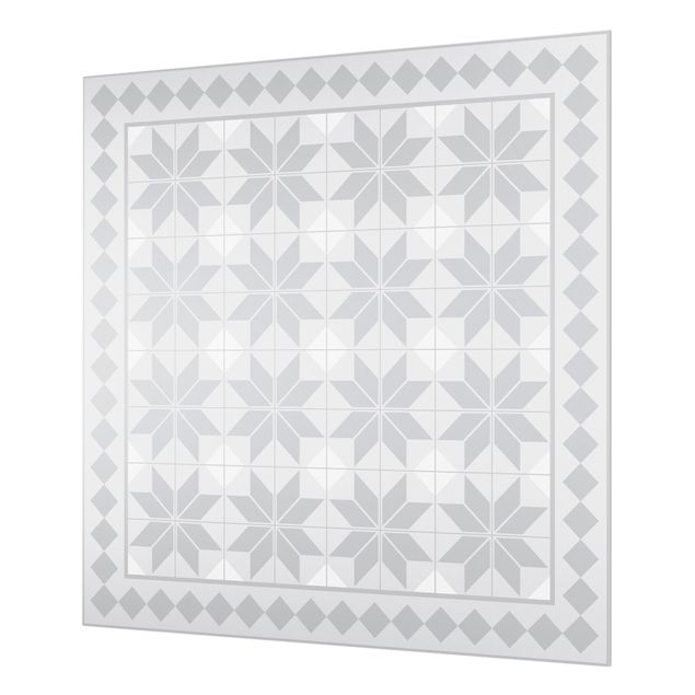 Painel anti-salpicos de cozinha Geometrical Tiles Star Flower Grey With Border