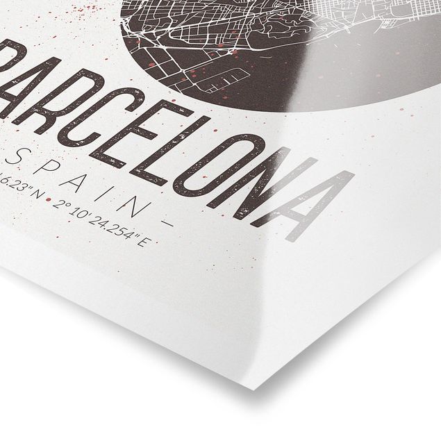 quadros em preto e branco Barcelona City Map - Retro
