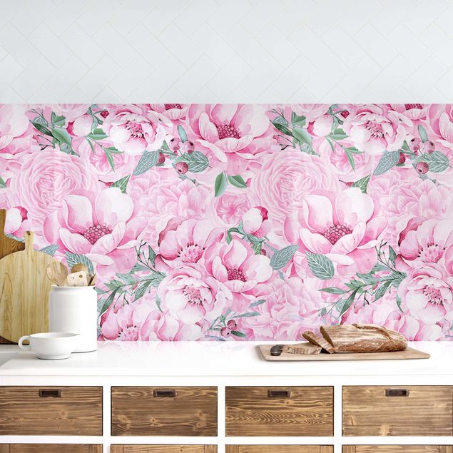 decoraçao para parede de cozinha Pink Flower Dream Pastel Roses In Watercolour