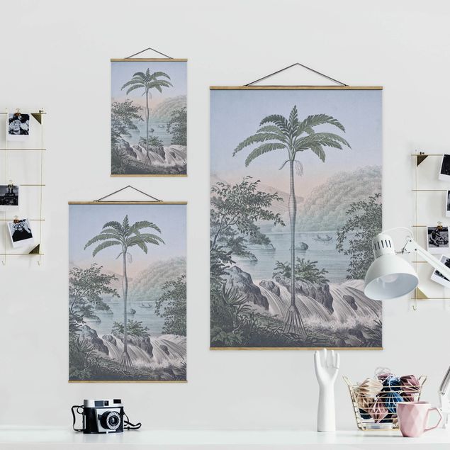 quadro em tons de azul Vintage Illustration - Landscape With Palm Tree