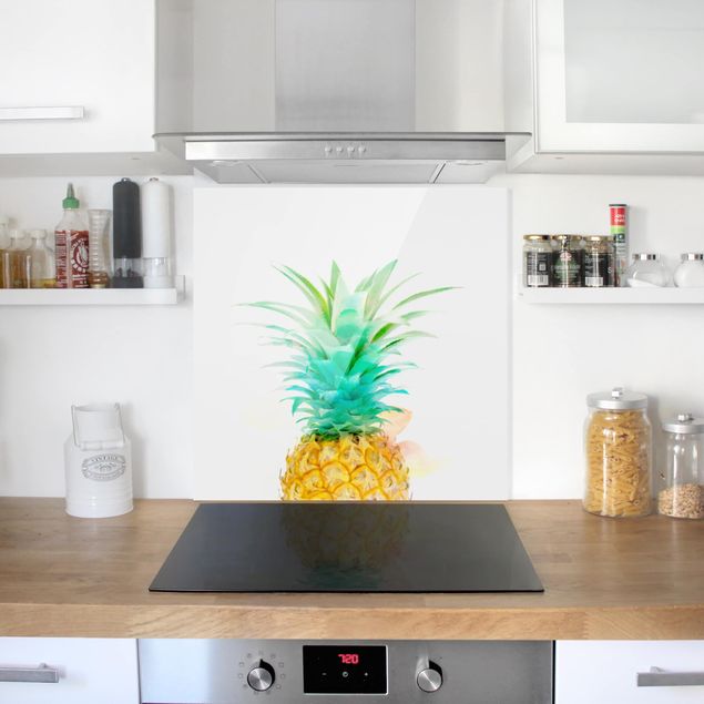 Painel anti-salpicos de cozinha flores Pineapple Watercolor