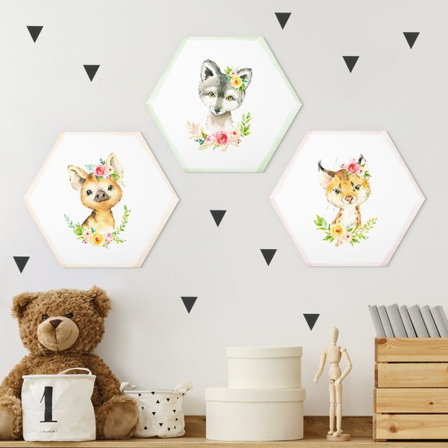 decoração para quartos infantis Watercolour Forest Animals With Flowers Set II