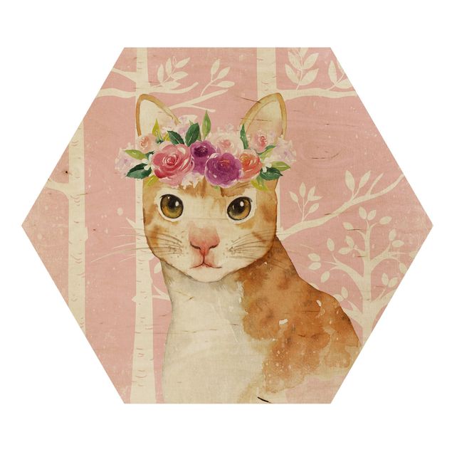 Quadros animais Watercolor Cat Pink
